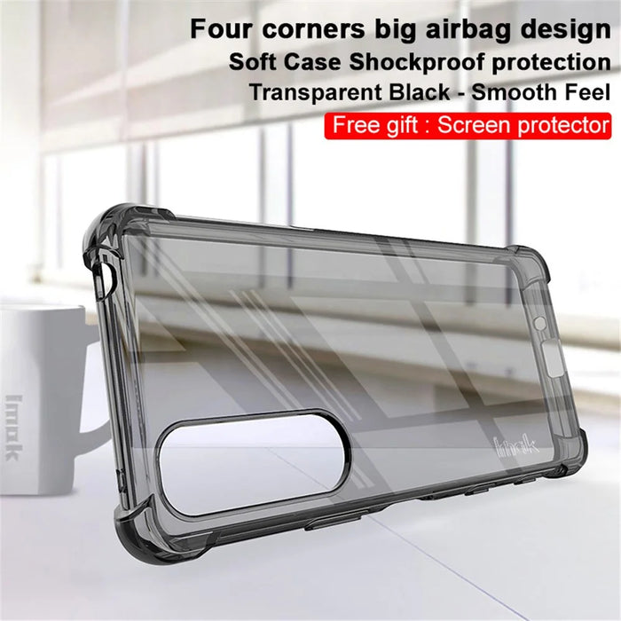 IMAK Airbag Shock-resistant TPU Soft Mobile Phone Case Cover with Screen Protector for Sony Xperia 5 III 5G - Transparent Black - 3