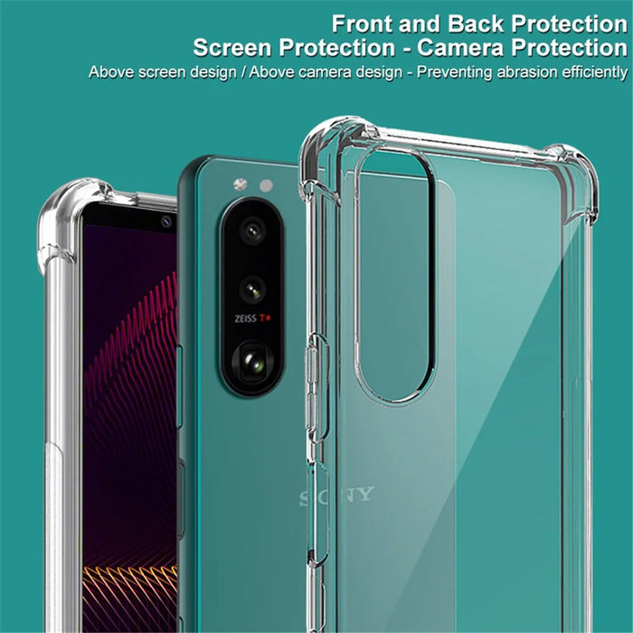 IMAK Airbag Shock-resistant TPU Soft Mobile Phone Case Cover with Screen Protector for Sony Xperia 5 III 5G - Transparent Black - 4