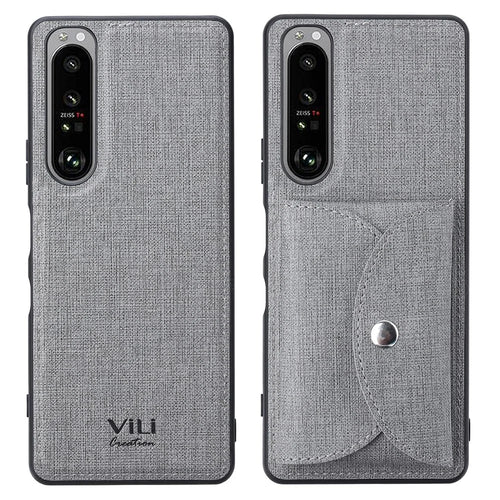 VILI T Series Leather Skin TPU Shell with Movable Magnetic-Absorbed Wallet for Sony Xperia 1 III 5G - Grey - 1