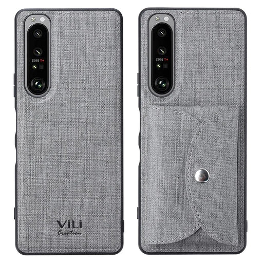 VILI T Series Leather Skin TPU Shell with Movable Magnetic-Absorbed Wallet for Sony Xperia 1 III 5G - Grey - 1