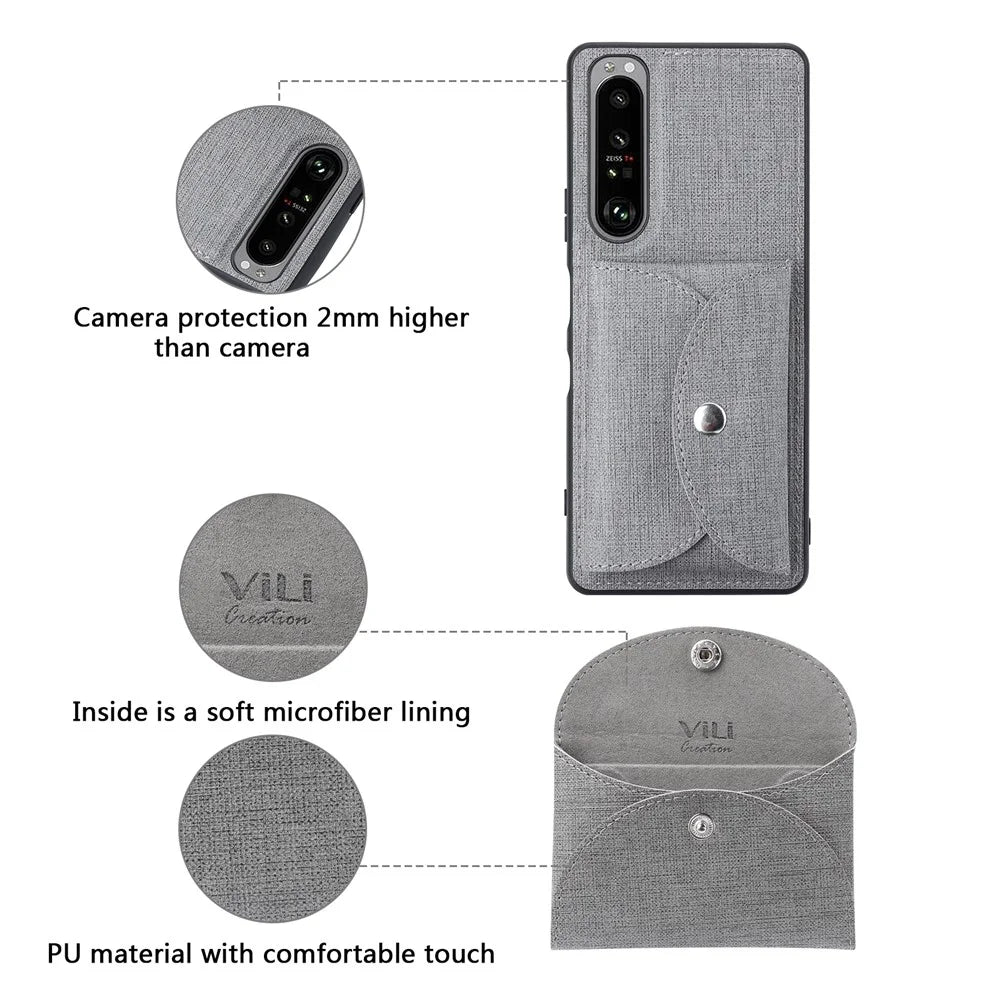 VILI T Series Leather Skin TPU Shell with Movable Magnetic-Absorbed Wallet for Sony Xperia 1 III 5G - Grey - 4
