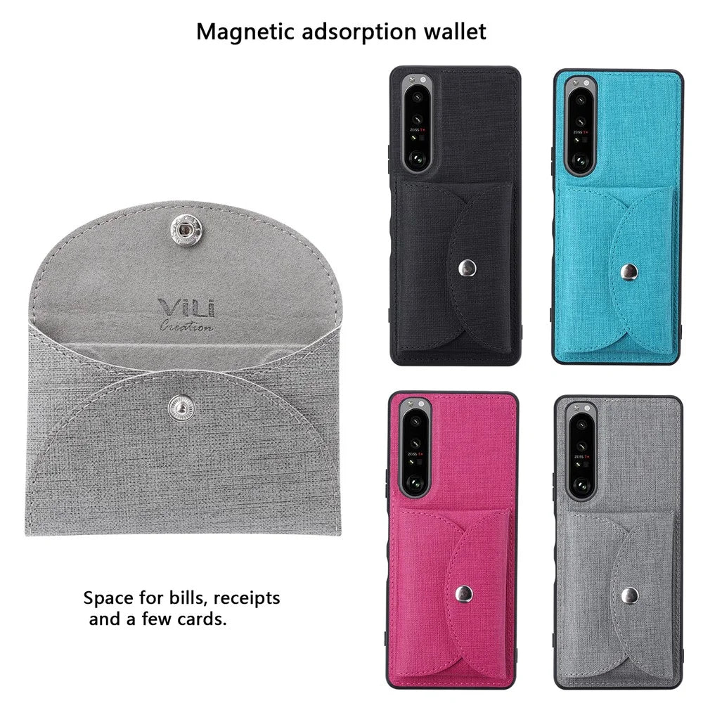 VILI T Series Leather Skin TPU Shell with Movable Magnetic-Absorbed Wallet for Sony Xperia 1 III 5G - Grey - 7