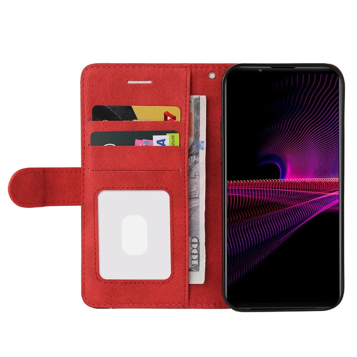 For Sony Xperia 1 III 5G Leather Case Wallet Stand Color Splicing Phone Cover - Red - 4