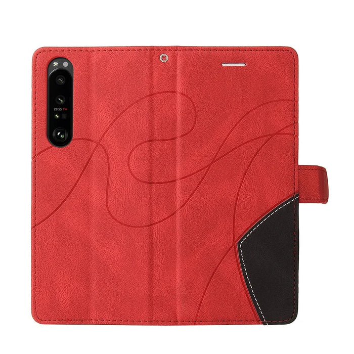 For Sony Xperia 1 III 5G Leather Case Wallet Stand Color Splicing Phone Cover - Red - 6