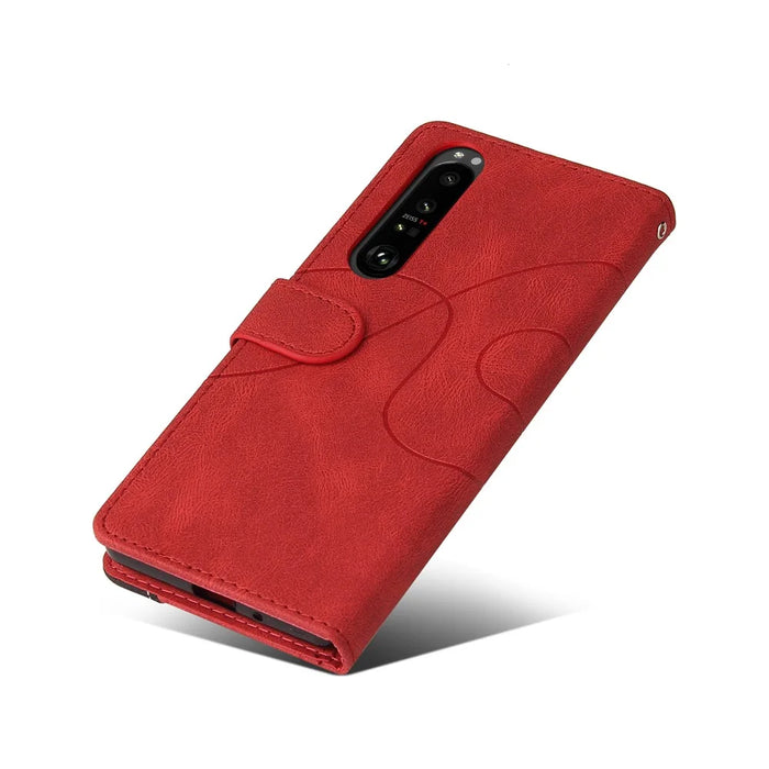 For Sony Xperia 1 III 5G Leather Case Wallet Stand Color Splicing Phone Cover - Red - 7