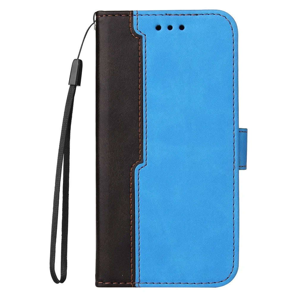 Two-Color Phone Case Leather Wallet Stand Case with Strap for Sony Xperia 10 III 5G / Xperia 10 III Lite - Blue - 2