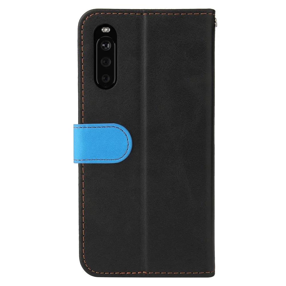 Two-Color Phone Case Leather Wallet Stand Case with Strap for Sony Xperia 10 III 5G / Xperia 10 III Lite - Blue - 3