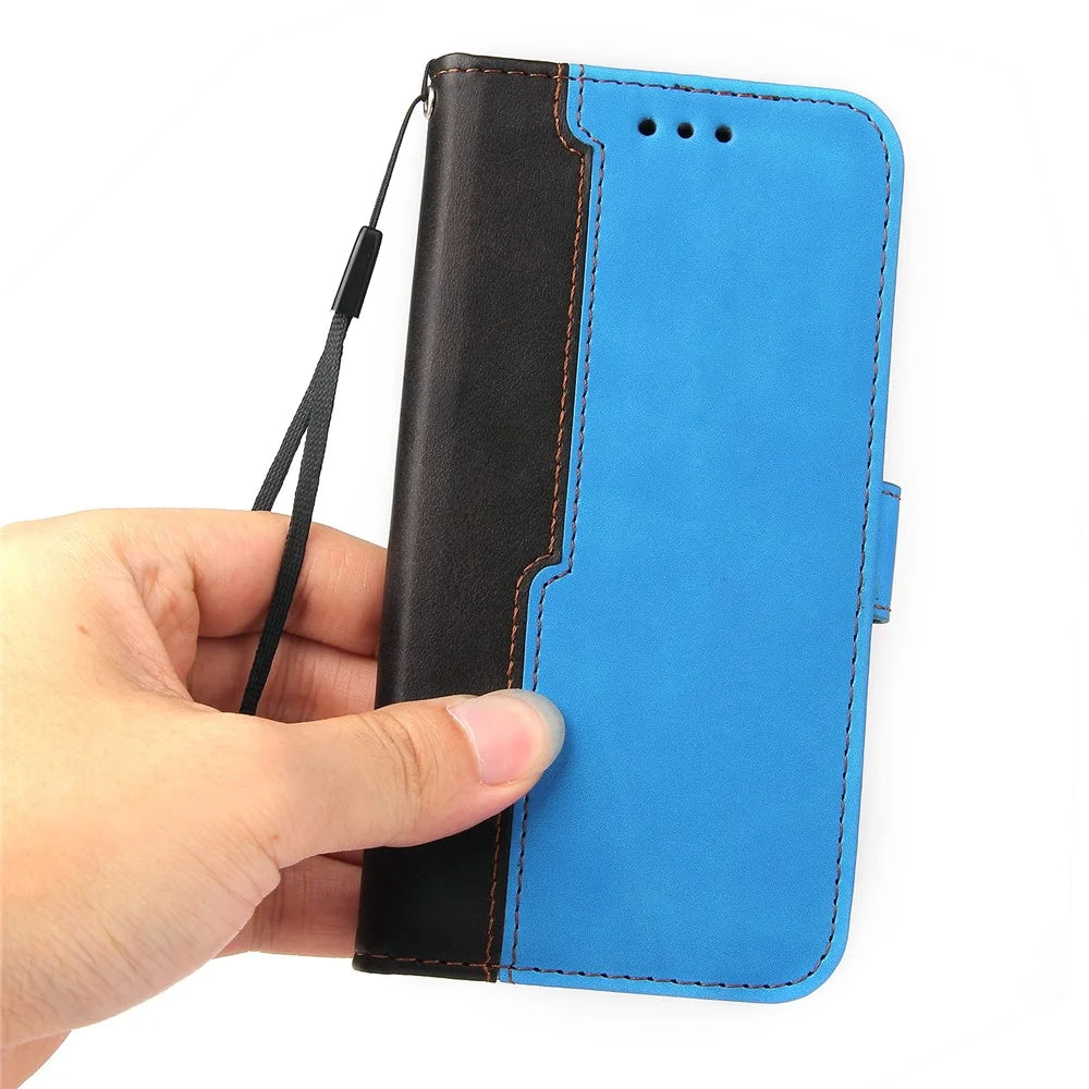 Two-Color Phone Case Leather Wallet Stand Case with Strap for Sony Xperia 10 III 5G / Xperia 10 III Lite - Blue - 6