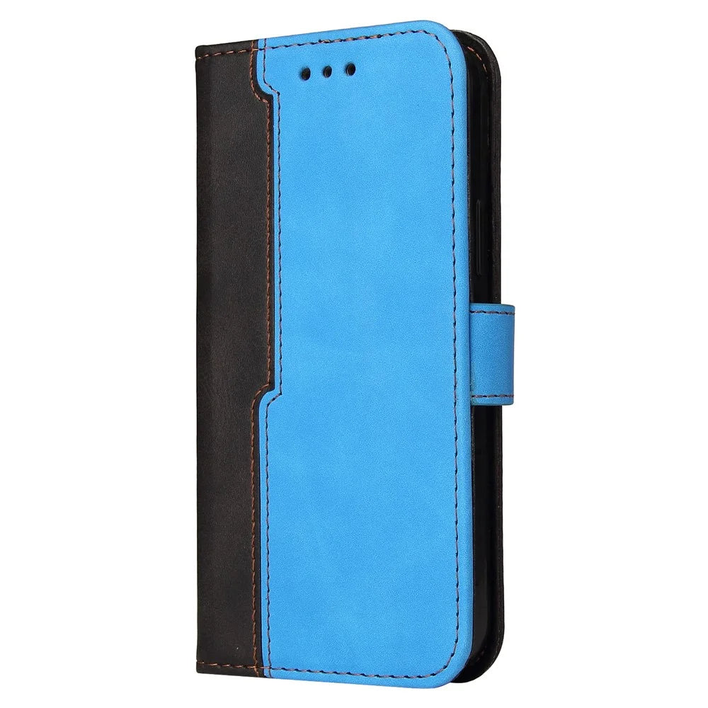 Two-Color Phone Case Leather Wallet Stand Case with Strap for Sony Xperia 10 III 5G / Xperia 10 III Lite - Blue - 7