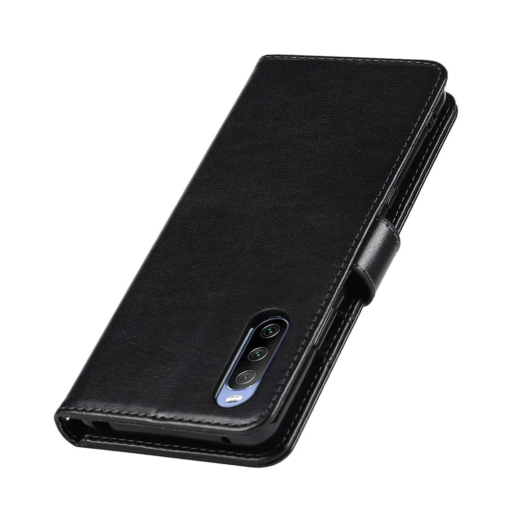 Fall-proof R61 Texture Pattern Imprinting Felled Seam Design PU Leather Wallet Phone Cover Shell for Sony Xperia 10 III 5G/Xperia 10 III Lite - Black - 7