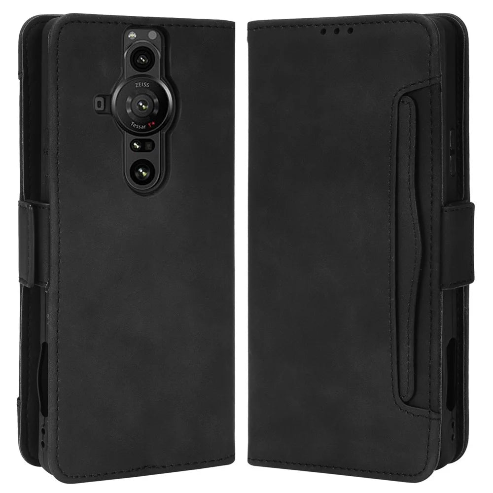 For Sony Xperia Pro-I Drop-proof Magnetic Closure Flip Case Multiple Card Slot Design Wallet Stand PU Leather Phone Cover - Black - 1