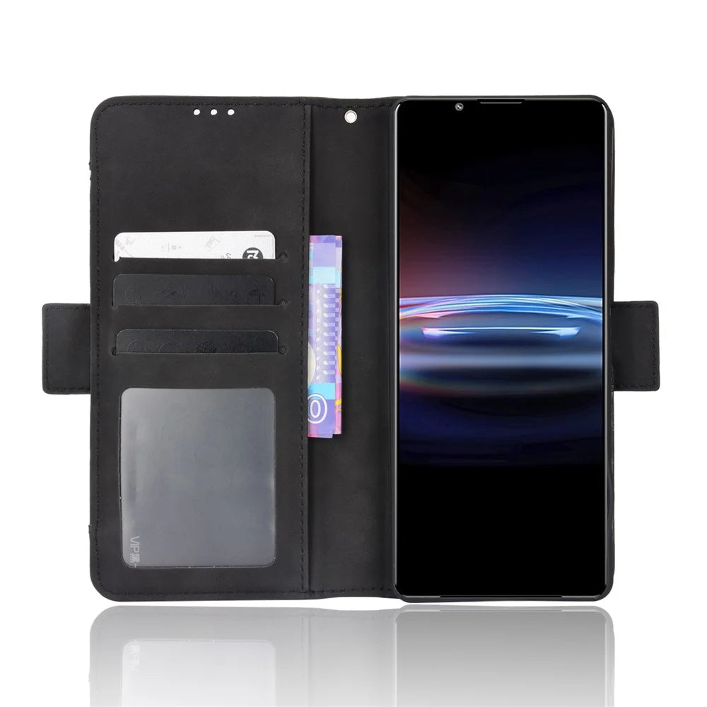 For Sony Xperia Pro-I Drop-proof Magnetic Closure Flip Case Multiple Card Slot Design Wallet Stand PU Leather Phone Cover - Black - 4
