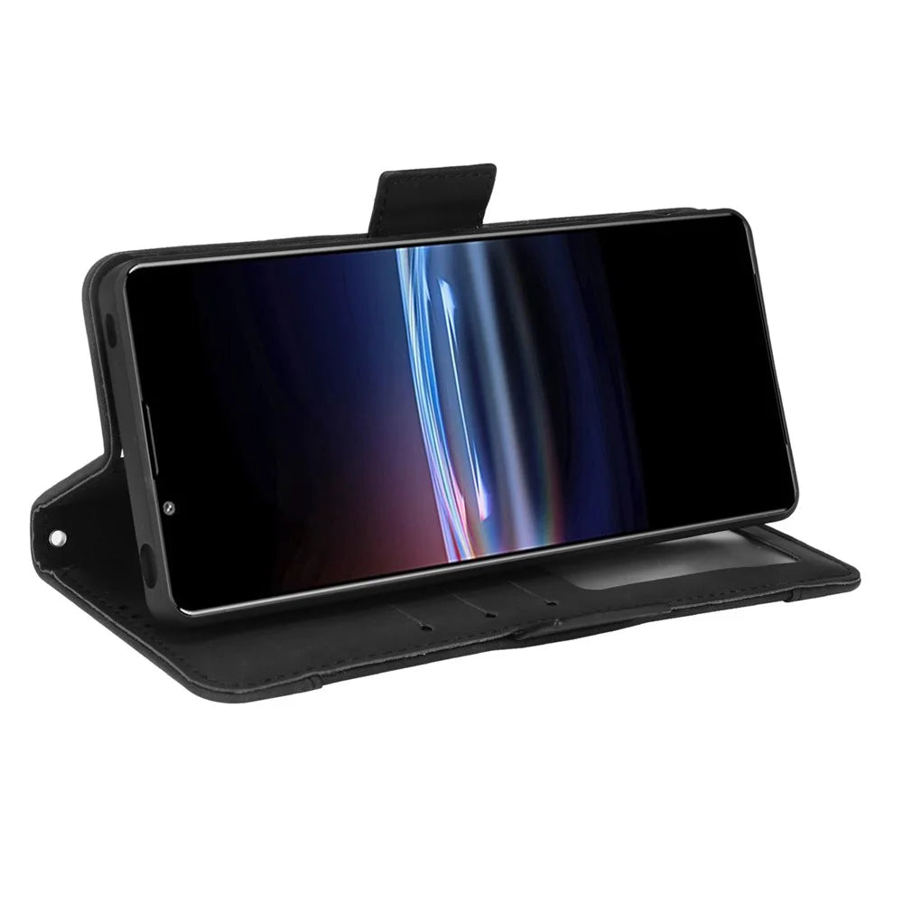 For Sony Xperia Pro-I Drop-proof Magnetic Closure Flip Case Multiple Card Slot Design Wallet Stand PU Leather Phone Cover - Black - 5