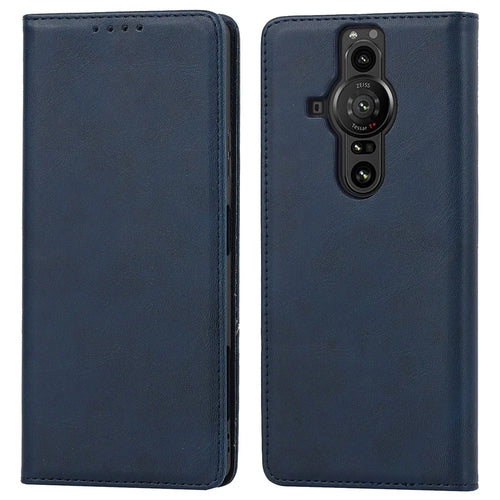 For Sony Xperia Pro-I Auto-absorbed TPU+PU Leather Phone Protective Cover Wallet Stand Function Phone Case - Dark Blue - 1