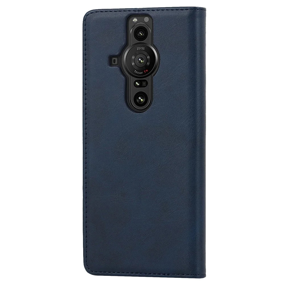 For Sony Xperia Pro-I Auto-absorbed TPU+PU Leather Phone Protective Cover Wallet Stand Function Phone Case - Dark Blue - 3
