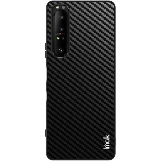 IMAK LX-5 Series PU Leather Coating Hard PC + Soft TPU Fall Protection Hybrid Cover Phone Case with Screen Protector for Sony Xperia 1 III 5G - Carbon Fiber Texture - 2