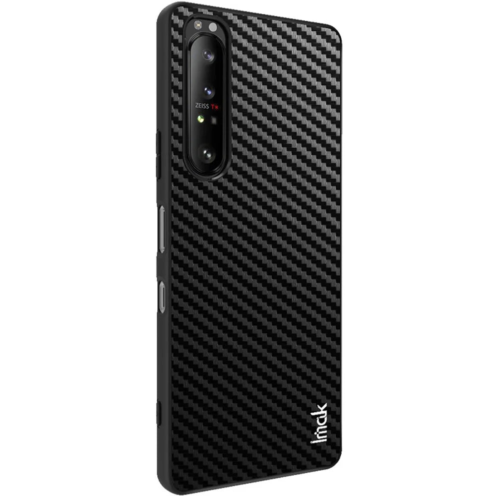 IMAK LX-5 Series PU Leather Coating Hard PC + Soft TPU Fall Protection Hybrid Cover Phone Case with Screen Protector for Sony Xperia 1 III 5G - Carbon Fiber Texture - 3