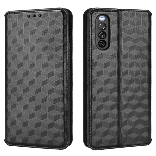 For Sony Xperia 10 III 5G/Xperia 10 III Lite Adjustable Stand Rhombus Imprinted Case Magnetic Closure Anti-scratch Shockproof PU Leather Wallet Mobile Phone Cover - Black - 1