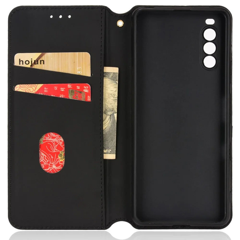 For Sony Xperia 10 III 5G/Xperia 10 III Lite Adjustable Stand Rhombus Imprinted Case Magnetic Closure Anti-scratch Shockproof PU Leather Wallet Mobile Phone Cover - Black - 6