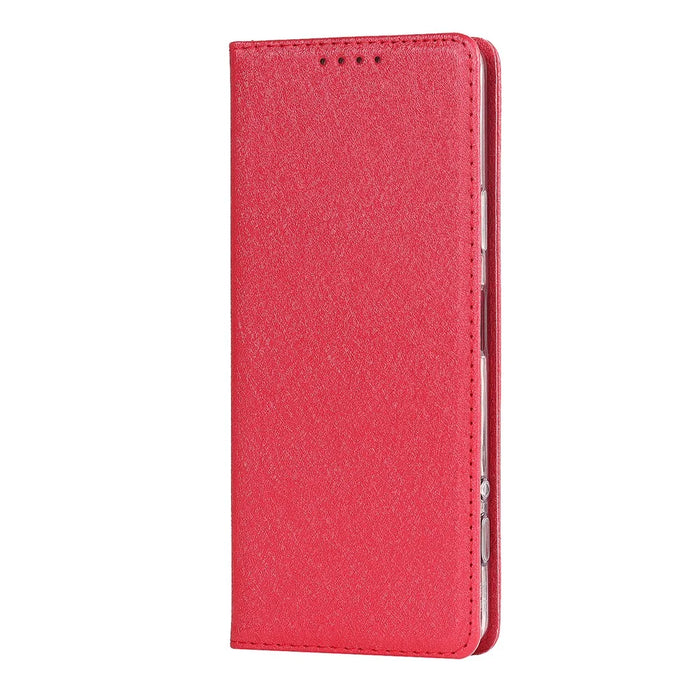 For Sony Xperia Pro-I PU Leather Magnetic Absorption Case Silk Texture Full Protection Stand Flip Folio Wallet Cover with Strap - Red - 2