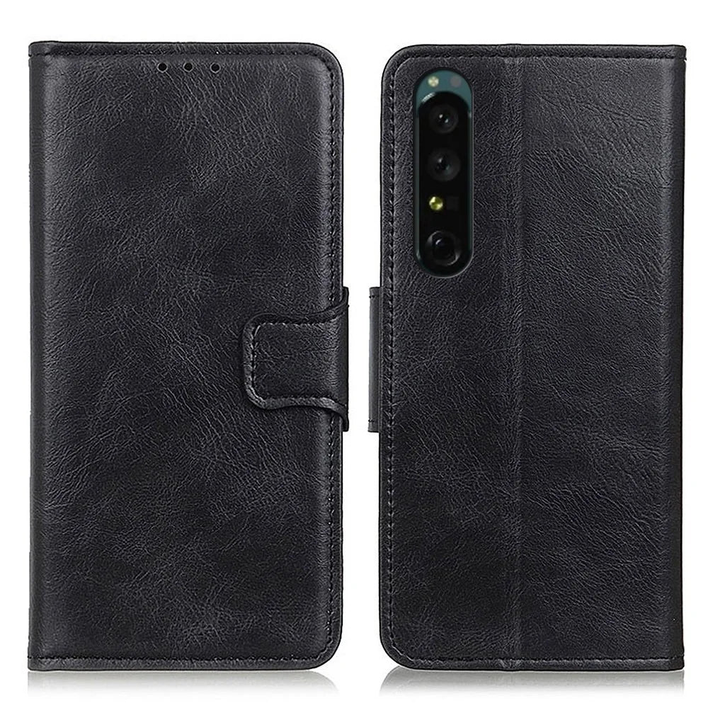 For Sony Xperia 1 IV Stand Wallet Phone Flip Case PU Leather Crazy Horse Texture Well-protected Magnetic Cover - Black - 1