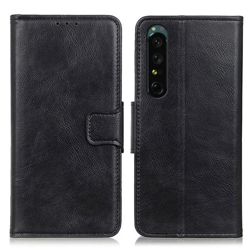 For Sony Xperia 1 IV Stand Wallet Phone Flip Case PU Leather Crazy Horse Texture Well-protected Magnetic Cover - Black - 1