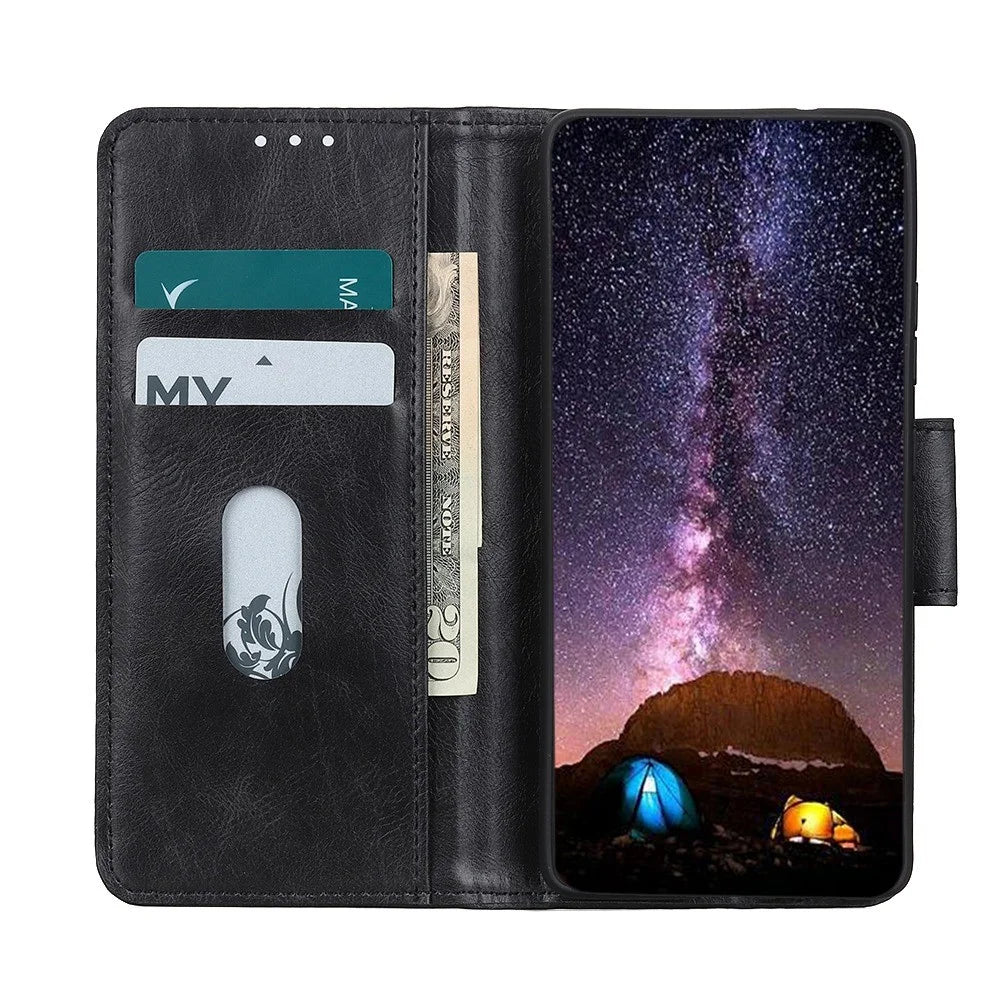 For Sony Xperia 1 IV Stand Wallet Phone Flip Case PU Leather Crazy Horse Texture Well-protected Magnetic Cover - Black - 3