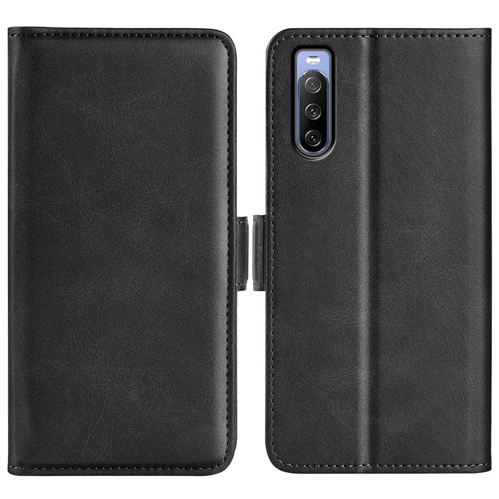 For Sony Xperia 10 IV Folio Flip Textured PU Leather Phone Case Stand Wallet Design Well-protected Cell Phone Cover - Black - 1