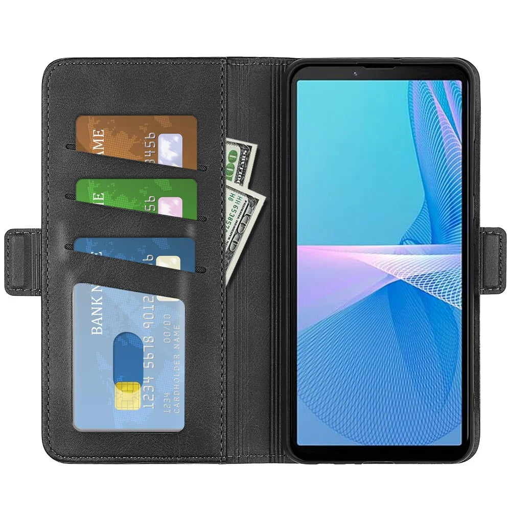 For Sony Xperia 10 IV Folio Flip Textured PU Leather Phone Case Stand Wallet Design Well-protected Cell Phone Cover - Black - 2