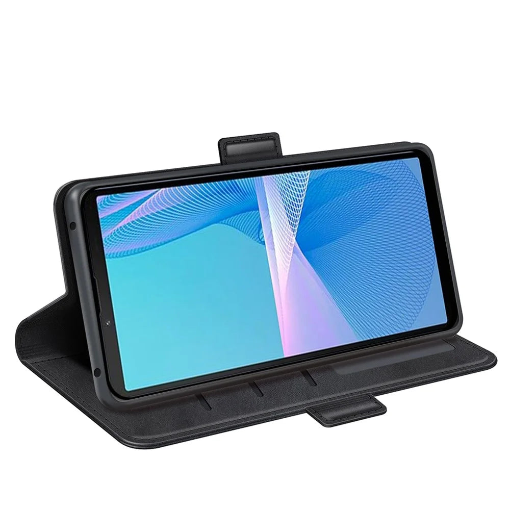 For Sony Xperia 10 IV Folio Flip Textured PU Leather Phone Case Stand Wallet Design Well-protected Cell Phone Cover - Black - 3