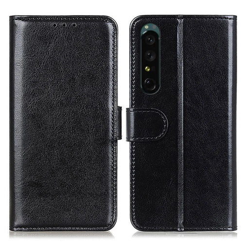 For Sony Xperia 1 IV Leather Protective Cover Crazy Horse Texture Wallet Function Horizontal Stand Flip Case - Black - 1