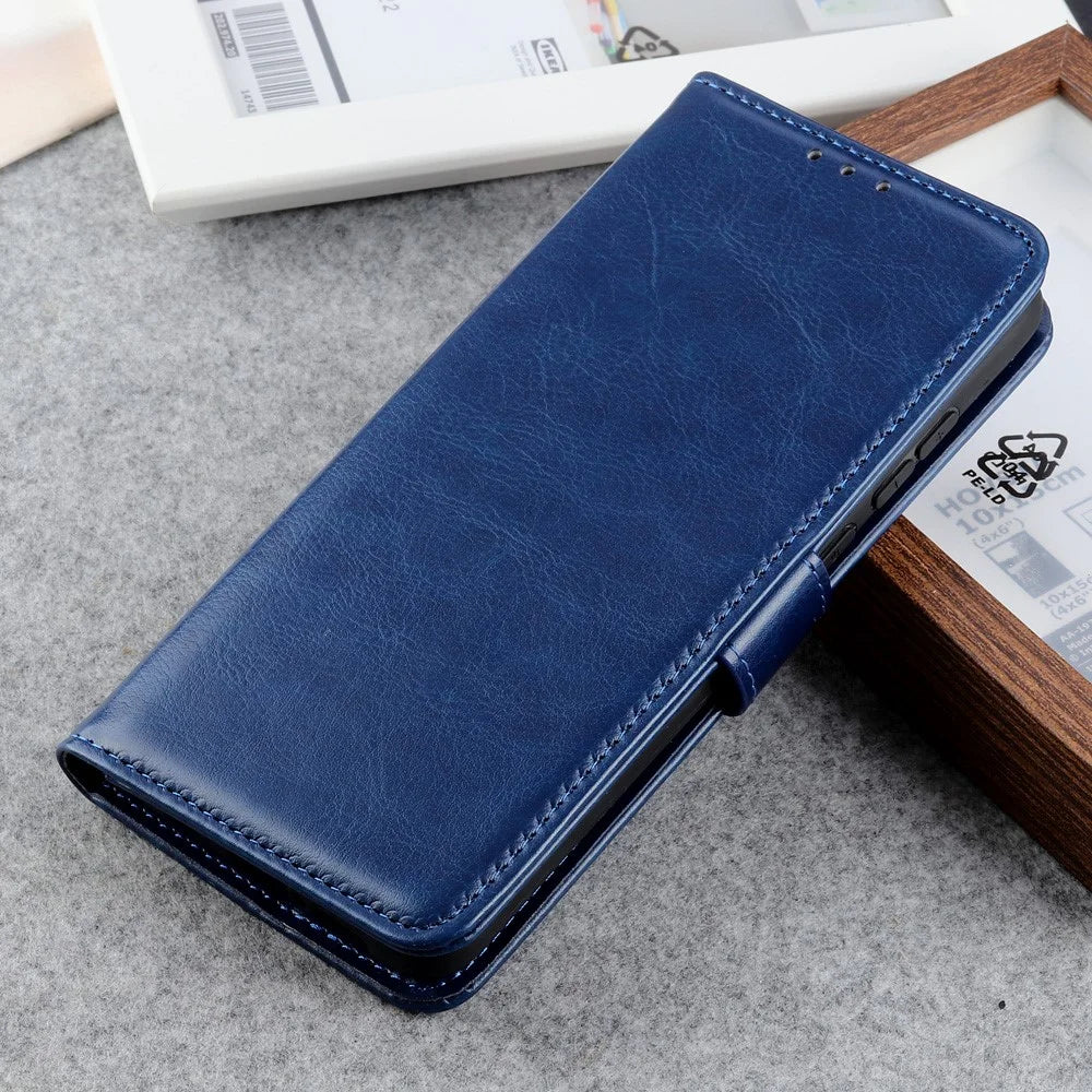 Crazy Horse Texture PU Leather for Sony Xperia 10 IV, Photo Slot Design Wallet Stand Leather Case - Blue - 6