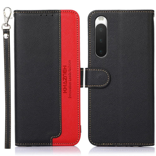KHAZNEH for Sony Xperia 10 IV Folio Flip Wallet RFID Blocking Phone Case Litchi Texture Leather Stand Protective Shell with Strap - Black - 1