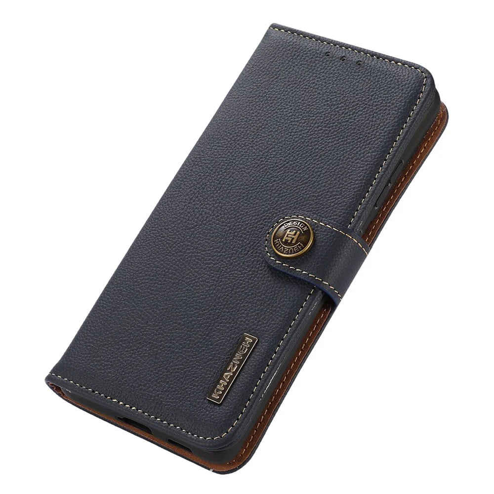 KHAZNEH for Sony Xperia 10 IV RFID Blocking Stand Wallet Style Textured Genuine Leather + TPU Dual-layer Protection Shell - Blue - 5