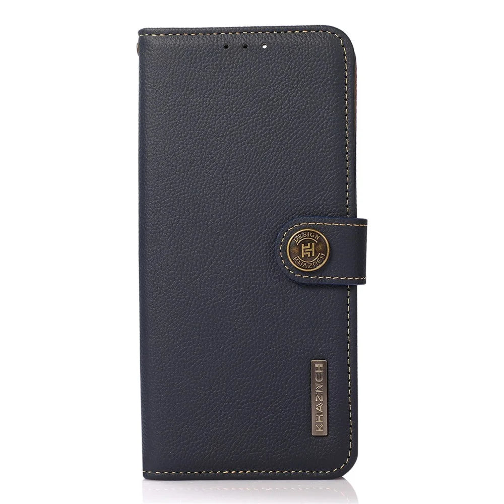 KHAZNEH for Sony Xperia 10 IV RFID Blocking Stand Wallet Style Textured Genuine Leather + TPU Dual-layer Protection Shell - Blue - 7