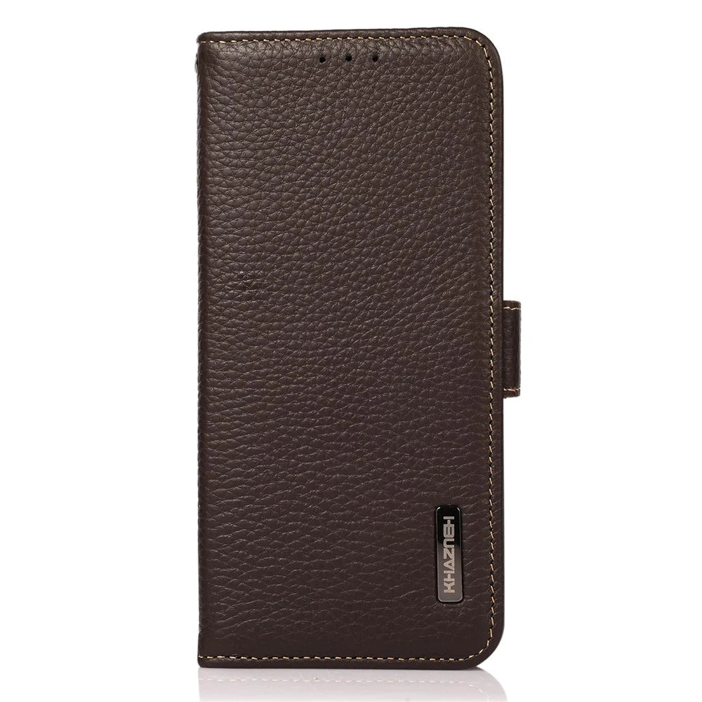 KHAZNEH for Sony Xperia 10 IV Litchi Texture Genuine Leather Wallet Stand Case RFID Blocking Double Magnetic Clasps Anti-fall Phone Cover - Brown - 7