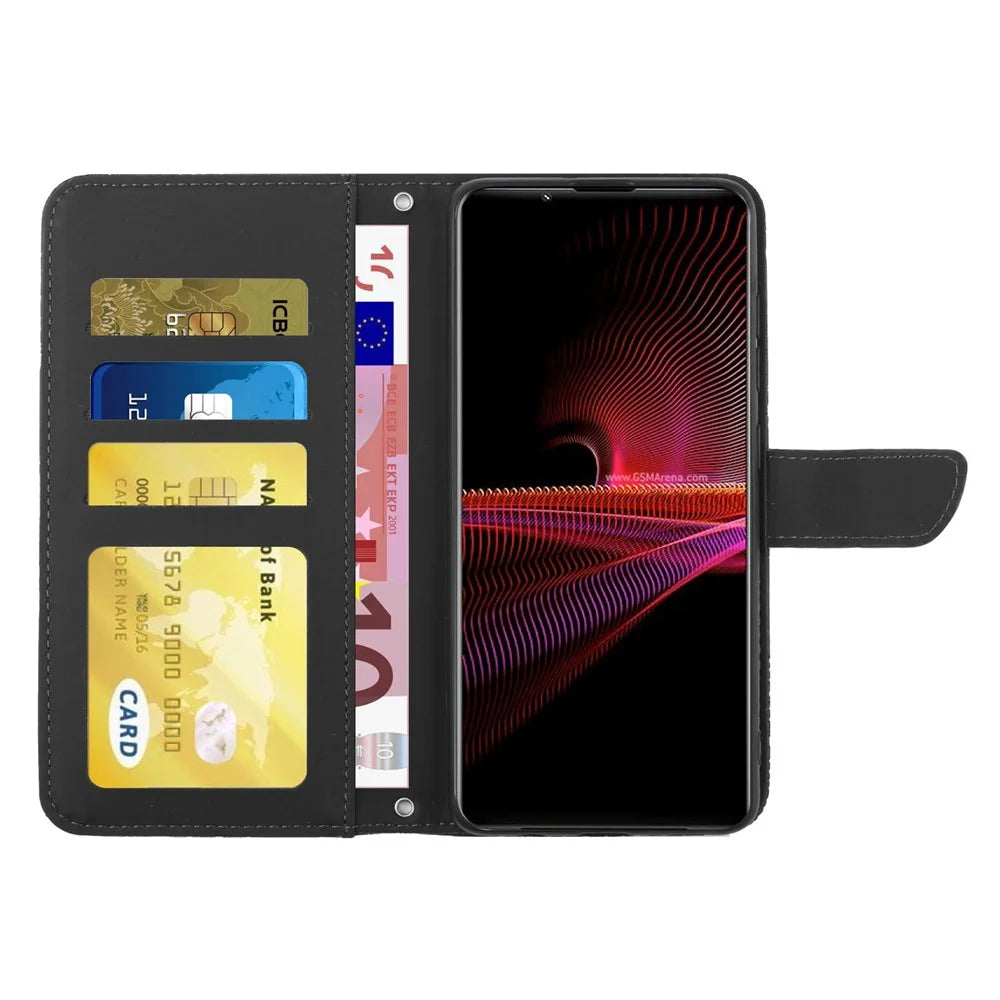 For Sony Xperia 1 IV Skin-touch Feeling Leather Stand Butterfly Flowers Imprinting Pattern Wallet Phone Cover with Shoulder Strap - Black - 2
