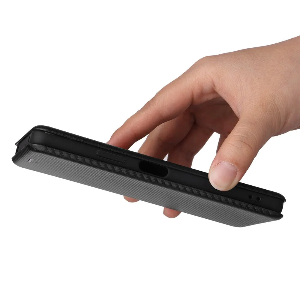 For Sony Xperia 10 IV Carbon Fiber Texture Design Magnetic Absorption Case PU Leather Flip Stand Card Holder Cell Phone Full Protection Cover - Black - 2