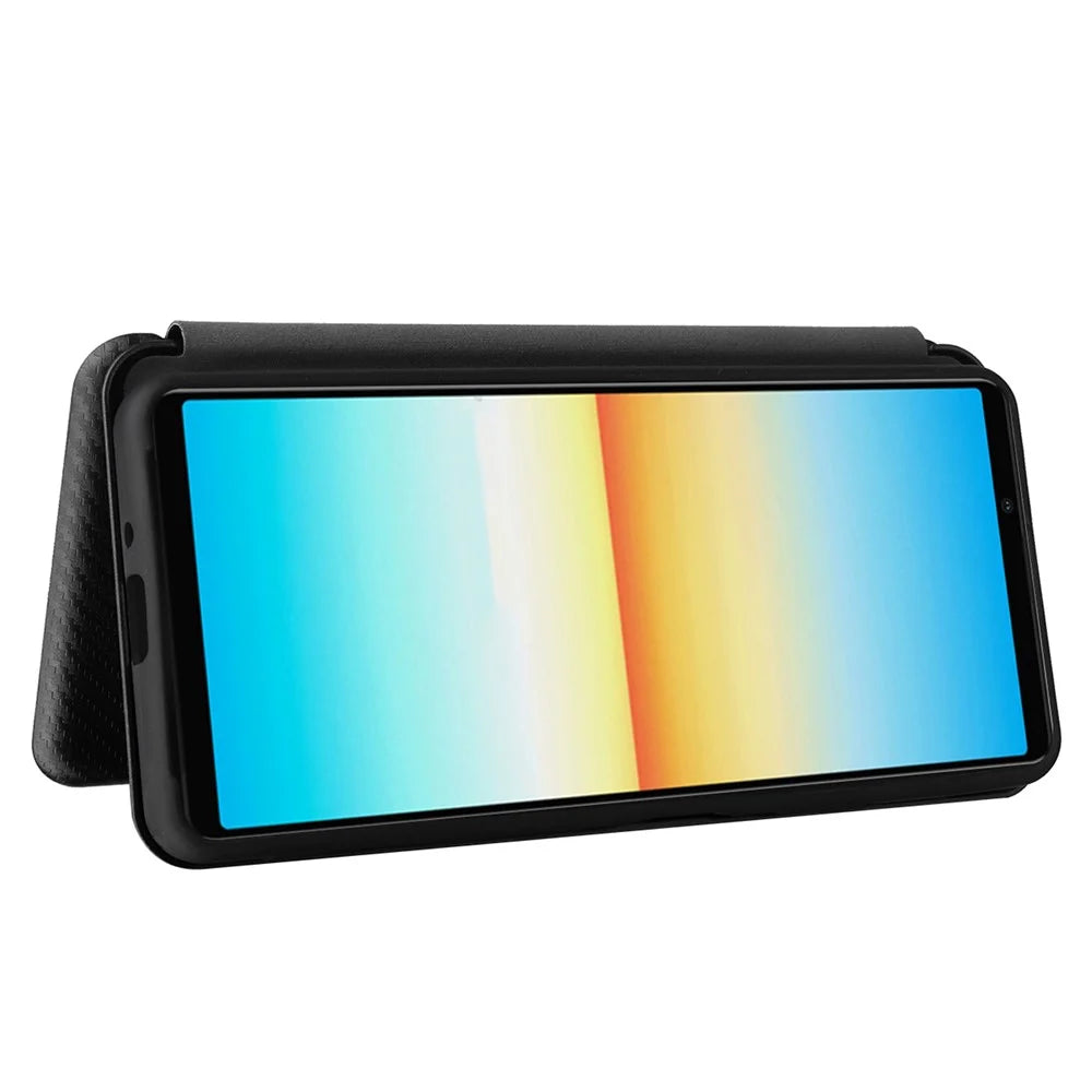 For Sony Xperia 10 IV Carbon Fiber Texture Design Magnetic Absorption Case PU Leather Flip Stand Card Holder Cell Phone Full Protection Cover - Black - 4