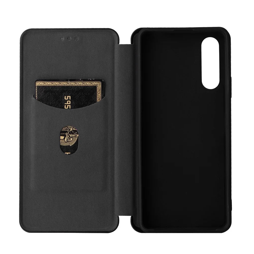 For Sony Xperia 10 IV Carbon Fiber Texture Design Magnetic Absorption Case PU Leather Flip Stand Card Holder Cell Phone Full Protection Cover - Black - 5