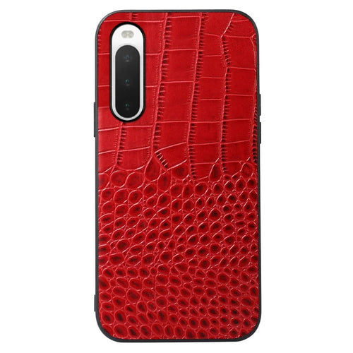For Sony Xperia 10 IV Phone Case Crocodile Texture Genuine Cowhide Leather Coated PC + TPU Shockproof Cover - Red - 1