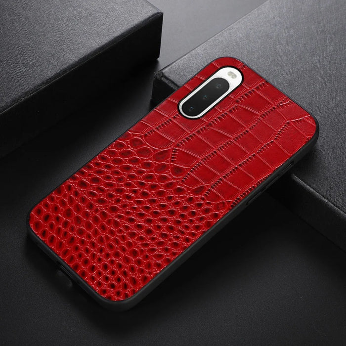 For Sony Xperia 10 IV Phone Case Crocodile Texture Genuine Cowhide Leather Coated PC + TPU Shockproof Cover - Red - 2