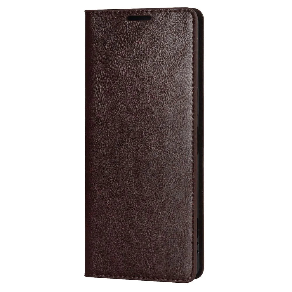 For Sony Xperia 1 IV Genuine Leather Wallet Phone Case Crazy Horse Texture Stand Full Protection Magnetic Absorption Cover - Dark Brown - 7