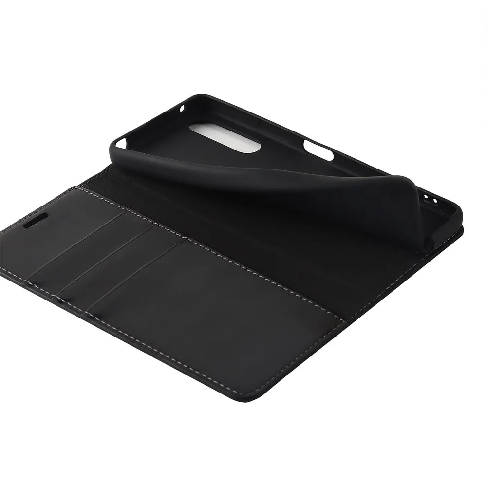 For Sony Xperia 10 IV Genuine Leather Flip Cover Crazy Horse Texture Wallet Horizontal Viewing Stand Magnetic Absorption Shell - Black - 4