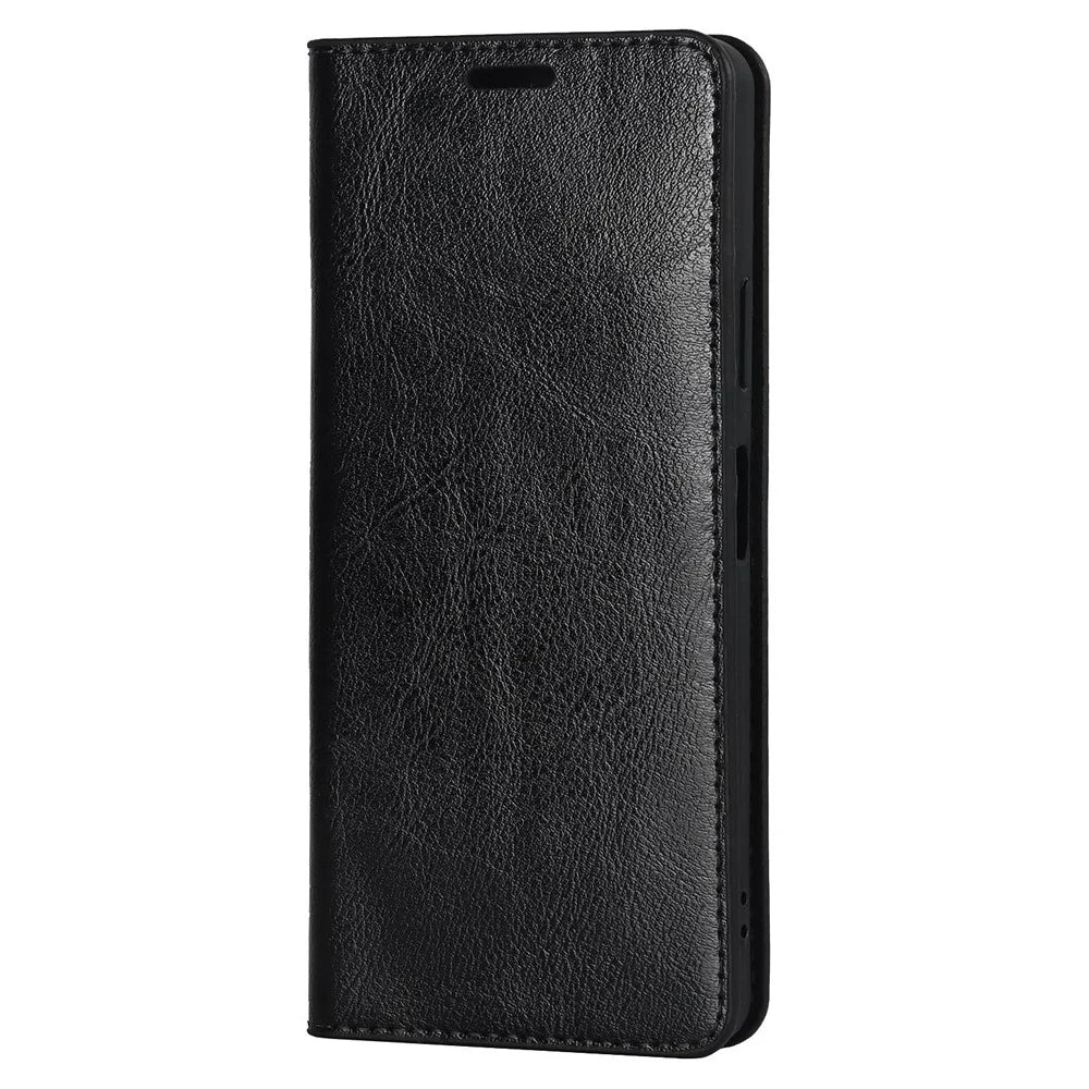 For Sony Xperia 10 IV Genuine Leather Flip Cover Crazy Horse Texture Wallet Horizontal Viewing Stand Magnetic Absorption Shell - Black - 7