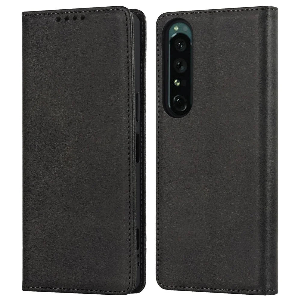 For Sony Xperia 1 IV PU Leather Protective Cover Auto-absorbed Wallet Stand Design Phone Case - Black - 1