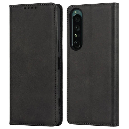 For Sony Xperia 1 IV PU Leather Protective Cover Auto-absorbed Wallet Stand Design Phone Case - Black - 1