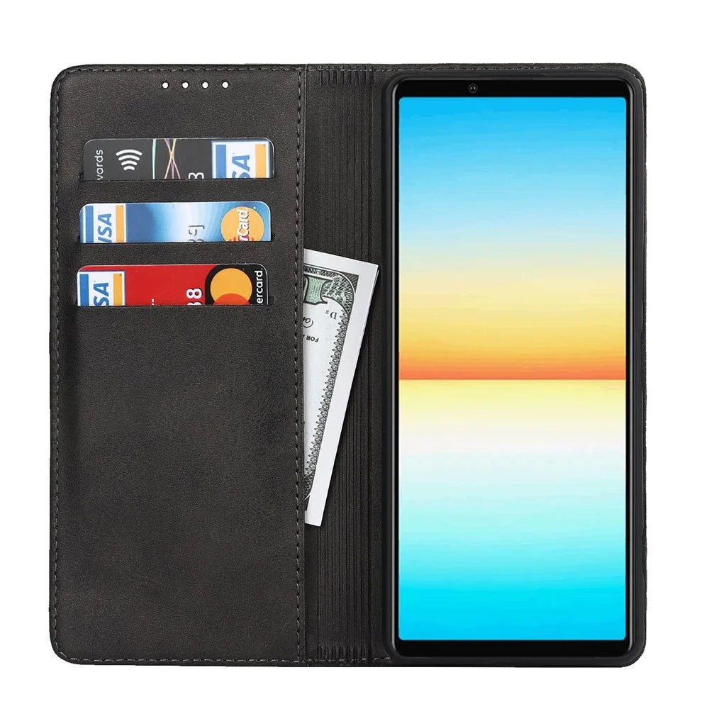 For Sony Xperia 1 IV PU Leather Protective Cover Auto-absorbed Wallet Stand Design Phone Case - Black - 2