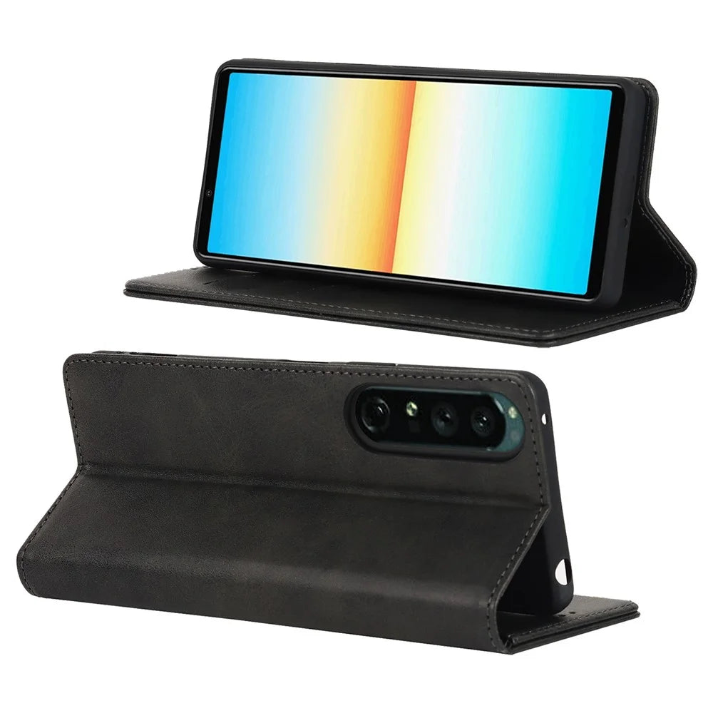 For Sony Xperia 1 IV PU Leather Protective Cover Auto-absorbed Wallet Stand Design Phone Case - Black - 3
