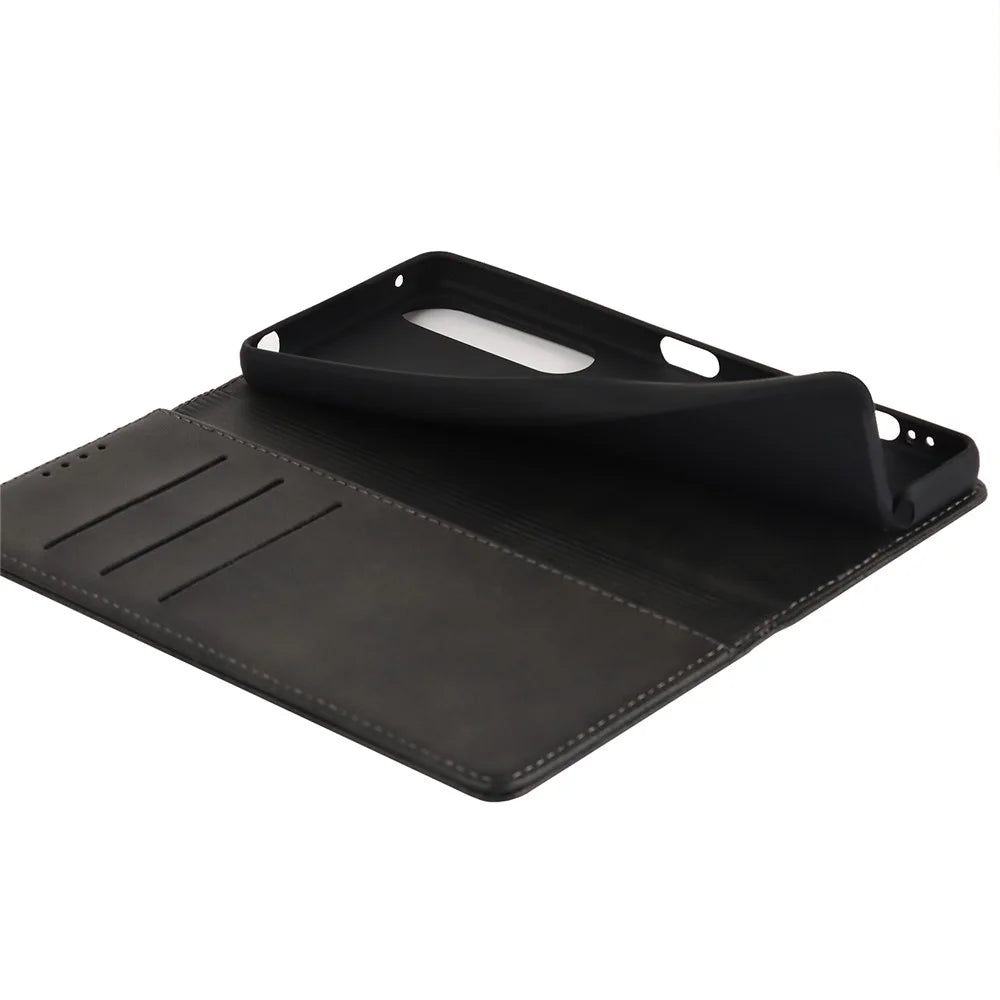 For Sony Xperia 1 IV PU Leather Protective Cover Auto-absorbed Wallet Stand Design Phone Case - Black - 4